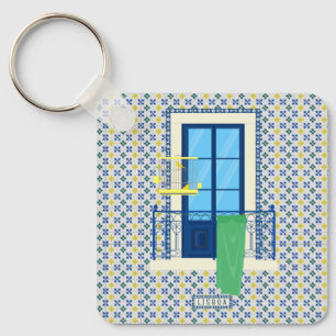 Portuguese tiles and window balcony with bird key ring