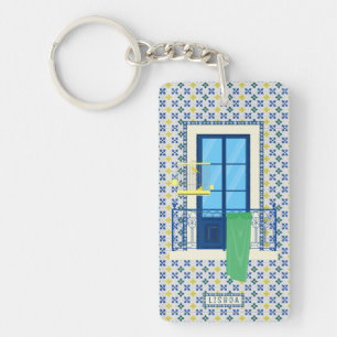 Portuguese tiles and window balcony with bird key ring