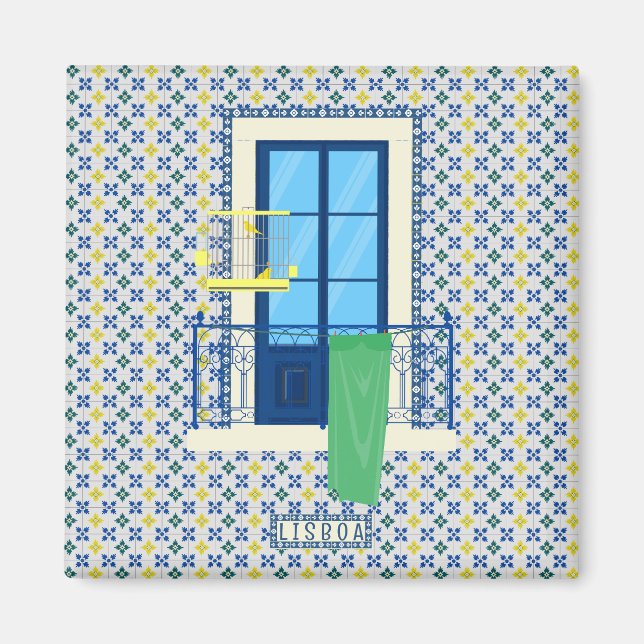 Portuguese tiles and window balcony with bird magnet (Front)