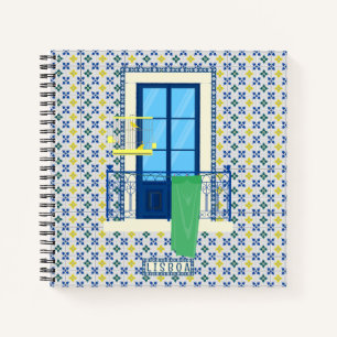 Portuguese tiles and window balcony with bird notebook