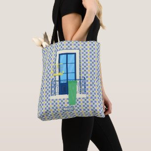 Portuguese tiles and window balcony with bird tote bag