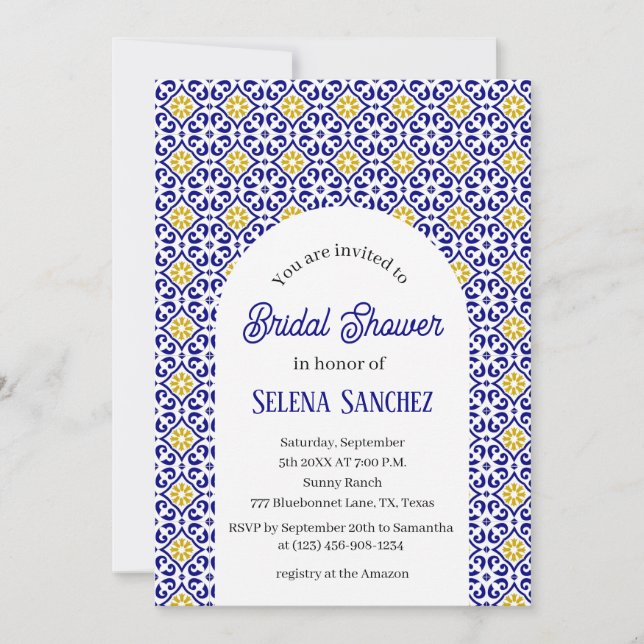 Portuguese tiles Arch Watercolor Bridal Shower  Invitation (Front)