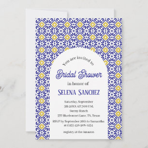Portuguese tiles Arch Watercolor Bridal Shower  Invitation