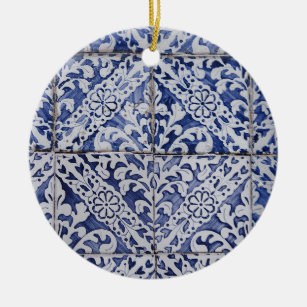 Portuguese Tiles - Azulejo Blue and White Floral Ceramic Ornament