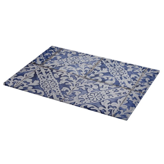 Portuguese Tiles - Azulejo Blue and White Floral Cutting Board (Corner)