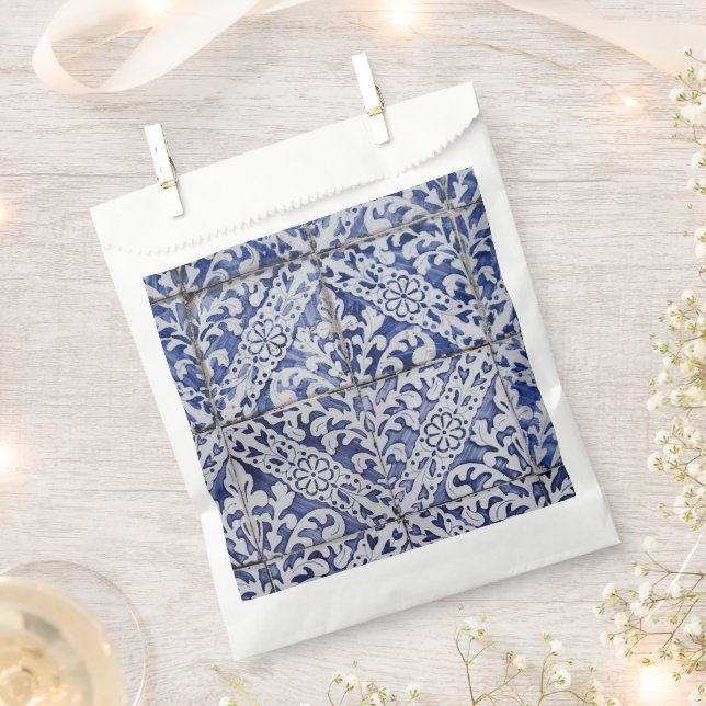 Portuguese Tiles - Azulejo Blue and White Floral Favour Bag (Clipped)