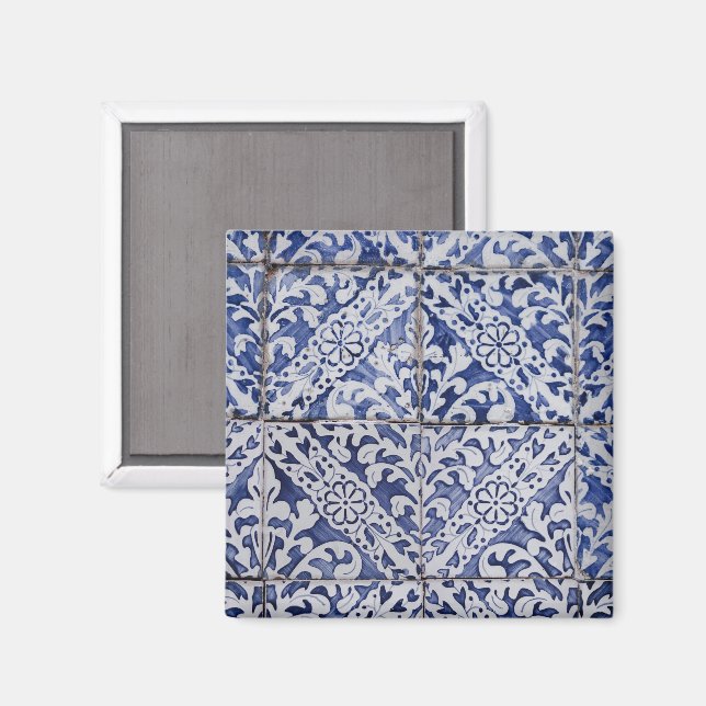 Portuguese Tiles - Azulejo Blue and White Floral Magnet (Front/Back)