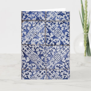 Portuguese Tiles - Azulejo Blue and White Floral Thank You Card