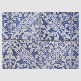 Portuguese Tiles - Azulejo Blue and White Floral Tissue Paper