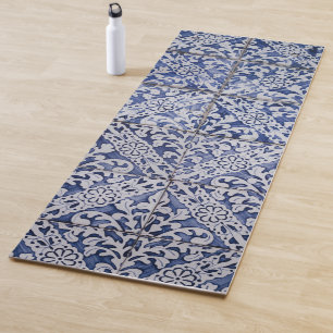 Portuguese Tiles - Azulejo Blue and White Floral Yoga Mat