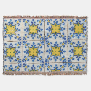 Portuguese Tiles - Azulejo Blue and Yellow Pattern Throw Blanket
