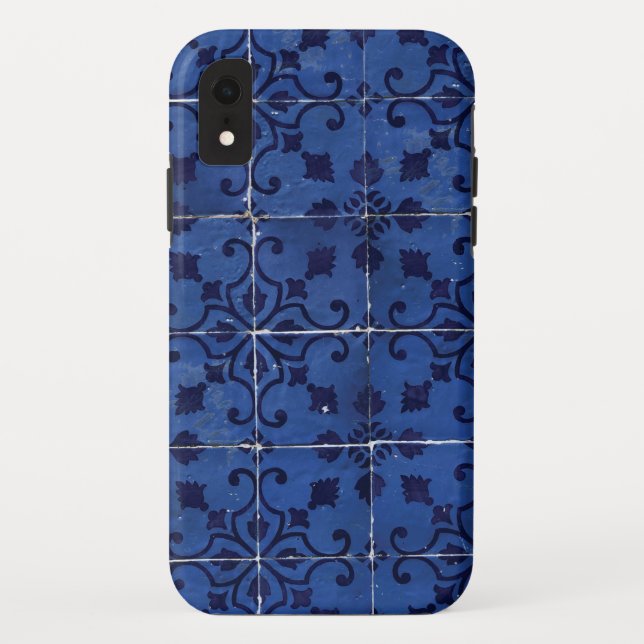 Portuguese Tiles - Azulejo Blue Floral Leaf Design Case-Mate iPhone Case (Back)