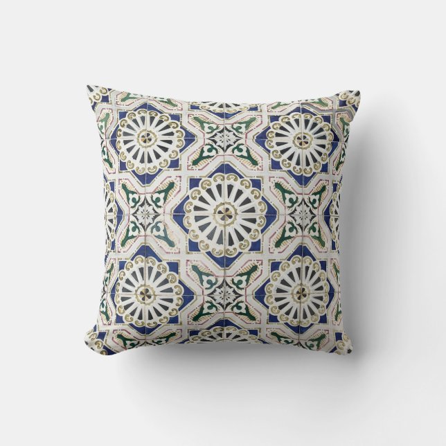 Portuguese Tiles - Azulejo Colourful Geometric Cushion (Front)