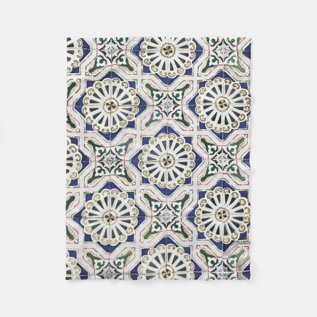 Portuguese Tiles - Azulejo Colourful Geometric Fleece Blanket (Front)