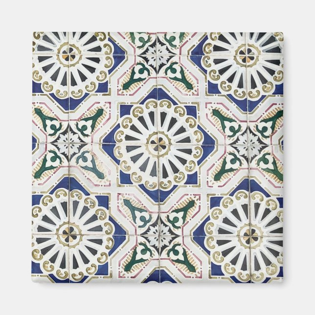 Portuguese Tiles - Azulejo Colourful Geometric Magnet (Front)