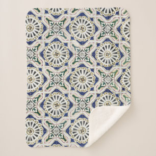 Portuguese Tiles - Azulejo Colourful Geometric Sherpa Blanket