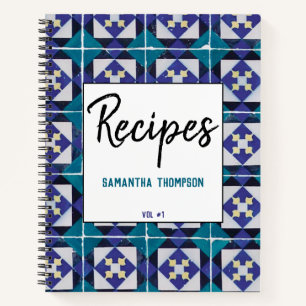 Portuguese Tiles Azulejo Diamond Geometric Recipes Notebook