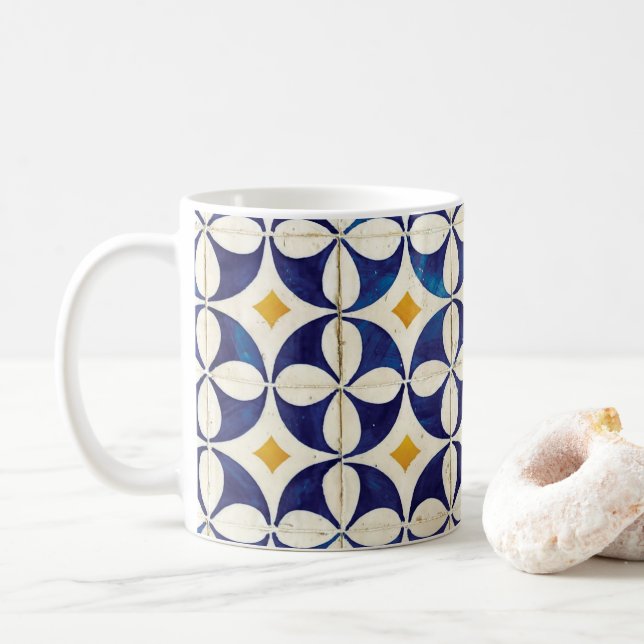 Portuguese Tiles - Azulejo Pattern Design Coffee Mug (With Donut)