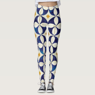 Portuguese Tiles - Azulejo Pattern Design Leggings