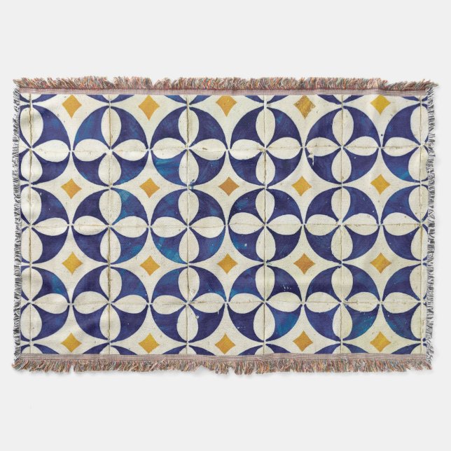 Portuguese Tiles - Azulejo Pattern Design Throw Blanket (Front)