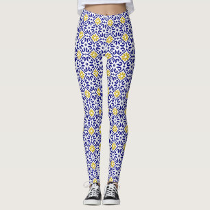 Portuguese tiles Azulejo Pattern Yoga Pants Blue