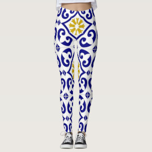 Portuguese tiles Azulejo Pattern Yoga Pants Blue