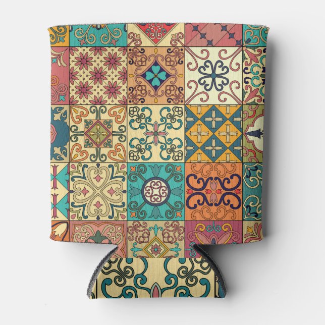 Portuguese tiles: Azulejo style seamless pattern. Can Cooler (Front)