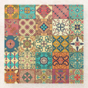 Portuguese tiles: Azulejo style seamless pattern. Glass Coaster