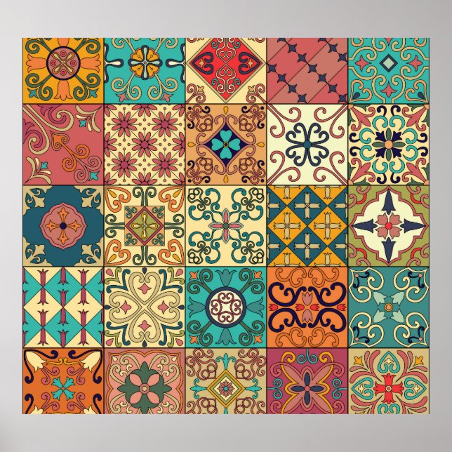 Portuguese tiles: Azulejo style seamless pattern. Poster (Front)