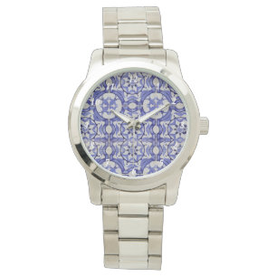 Portuguese Tiles Azulejos Floral Elegant Blue Watch