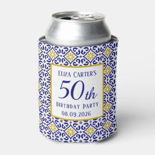 Portuguese Tiles Blue 50th Birthday Mediterranean Can Cooler