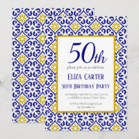 Portuguese Tiles Blue 50th Birthday Mediterranean