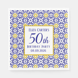 Portuguese Tiles Blue 50th Birthday Mediterranean  Napkin