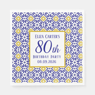Portuguese Tiles Blue 80th Birthday Mediterranean Napkin