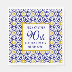 Portuguese Tiles Blue 90th Birthday Mediterranean  Napkin