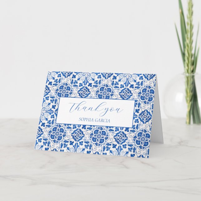 Portuguese Tiles Blue Bridal Shower Thank you  Card (Front)