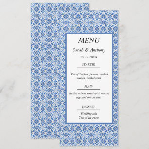 Portuguese Tiles Blue Elegant Wedding Food  Menu