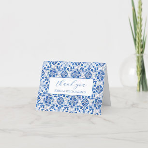 Portuguese Tiles Blue Floral Wedding Thank you Card
