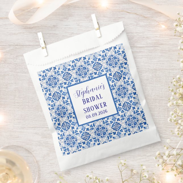 Portuguese Tiles Blue Mediterranean Bridal shower Favour Bag (Clipped)