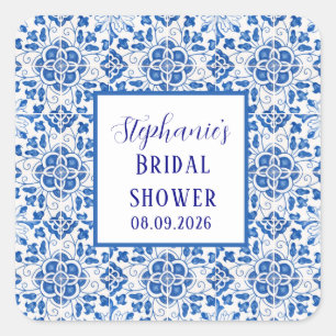 Portuguese Tiles Blue Mediterranean Bridal shower Square Sticker