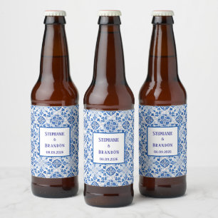 Portuguese Tiles Blue Mediterranean Wedding Beer Bottle Label