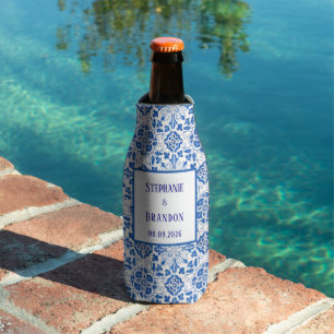 Portuguese Tiles Blue Mediterranean Wedding Bottle Cooler