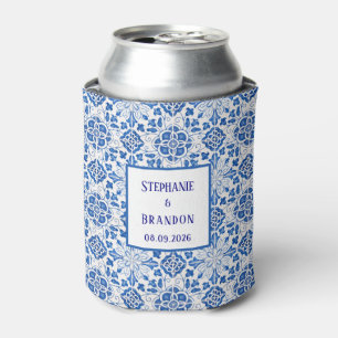 Portuguese Tiles Blue Mediterranean Wedding Can Cooler