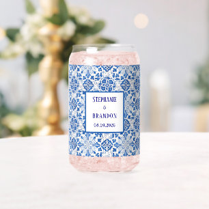 Portuguese Tiles Blue Mediterranean Wedding Can Glass