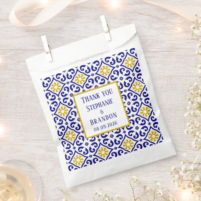 Portuguese Tiles Blue Mediterranean Wedding Favour Bag (Clipped)