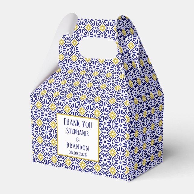 Portuguese Tiles Blue Mediterranean Wedding Favour Box (Front Side)