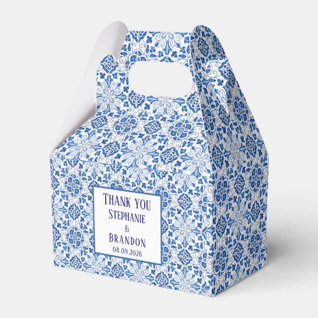 Portuguese Tiles Blue Mediterranean Wedding Favour Box (Front Side)