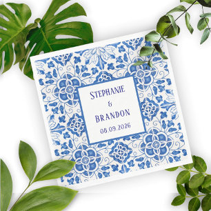 Portuguese Tiles Blue Mediterranean Wedding Napkin