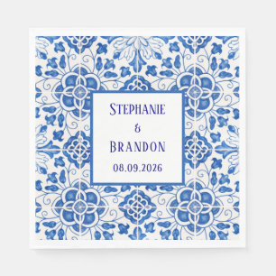 Portuguese Tiles Blue Mediterranean Wedding Napkin