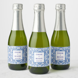 Portuguese Tiles Blue Mediterranean Wedding Sparkling Wine Label